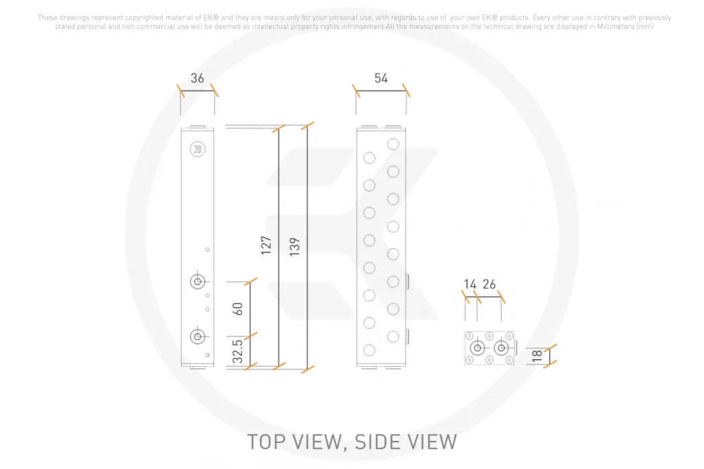 Манифолд EK-Pro 2CPU 6GPU Acetal — габаритный чертёж, мм