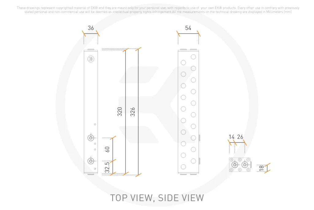 Манифолд EK-Pro 2CPU 8GPU Acetal — габаритный чертёж, мм